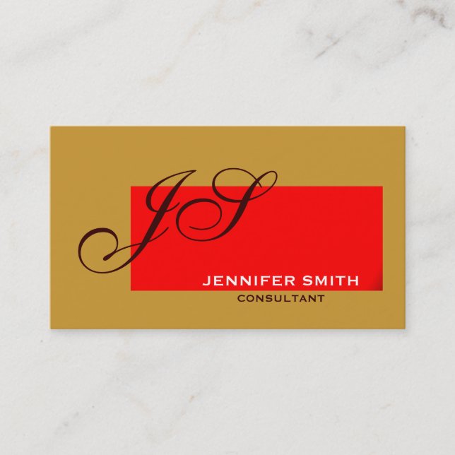 Brown Red Monogram Consultant Business Card (Front)