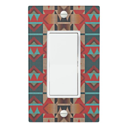 Brown Red Orange Teal Blue Tribal Art Pattern Light Switch Cover