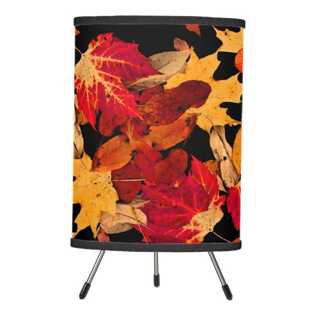 Brown Red Orange Yellow Autumn Foliage Tripod Lamp (Front)