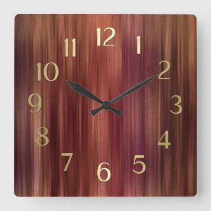 Brown Red Pink Stripes Square Wall Clock