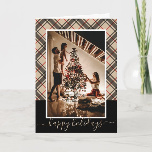 Brown & Red Plaid Photo Christmas Card (Front)
