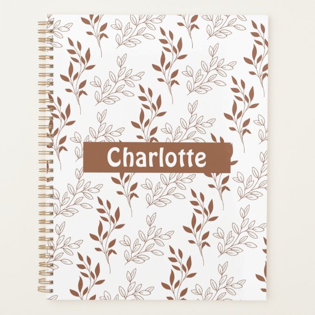 Brown Red Retro Vintage Leaf Pattern  Planner (Front)