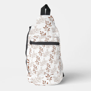 Brown Red Retro Vintage Leaf Pattern Sling Bag