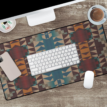 Brown Red Rust Orange Teal Blue Tribal Art Pattern Desk Mat by CaseConceptCreations at Zazzle