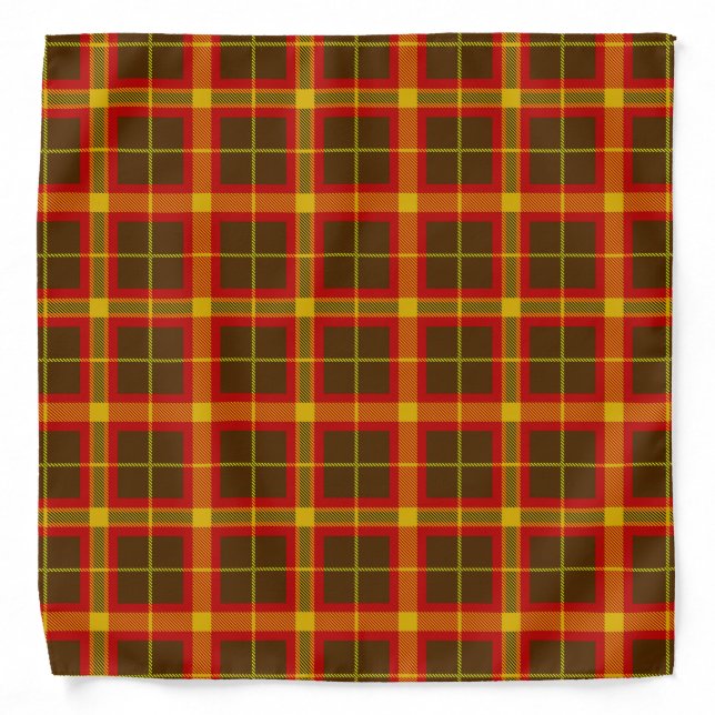 Brown Red Scottish Tartan Pattern Plaid Textile Bandana (Front)