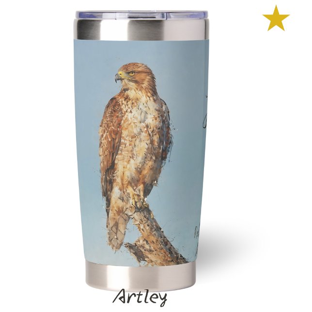 Brown Red Tailed Hawk Bird Painting Custom Name Insulated Tumbler (Creator Uploaded)