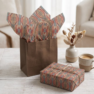 Brown Red Terracotta Aqua Turquoise Blue Tribe Art Tissue Paper