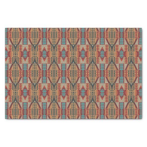 Brown Red Terracotta Aqua Turquoise Blue Tribe Art Tissue Paper