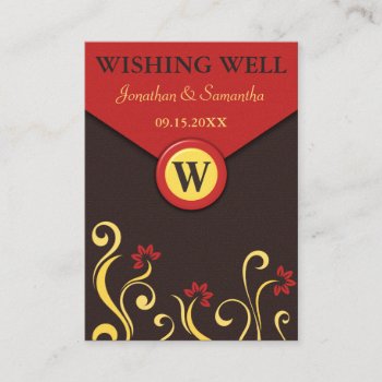 Brown Red Yellow Floral Swirls Wishing Well Enclosure Card by sunnymars at Zazzle