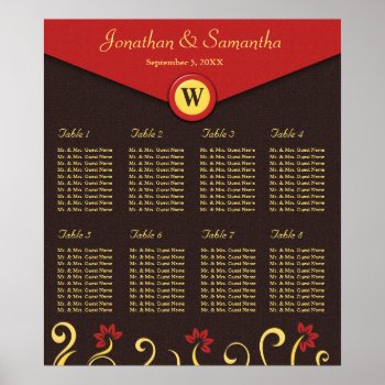 Brown Red Yellow Swirls Table Seating Chart 8 by sunnymars at Zazzle