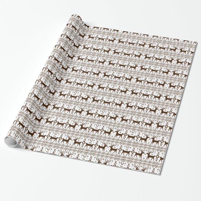 Brown Reindeer Holiday Fun Sweater Christmas Xmas Wrapping Paper (Unrolled)