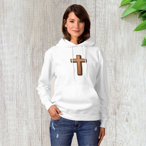 Brown Religious Cross Womens Hoodie