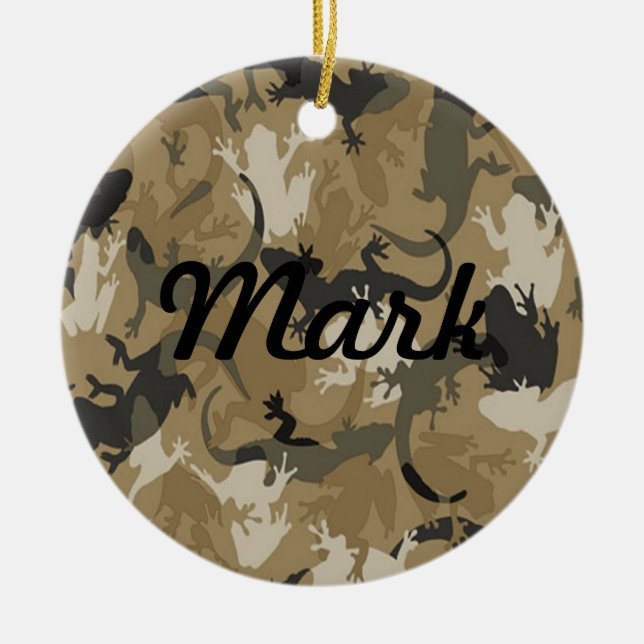 Brown Reptile Camouflage Name Ornament (Front)