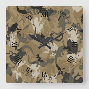 Brown Reptile Camouflage Roman Numerals Clock