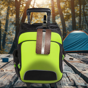 Brown Reptile Digital Leather Titanium Metal Luggage Tag