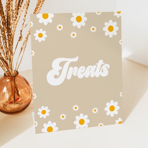 Brown Retro 70s Daisy Flower Treats Party Sign