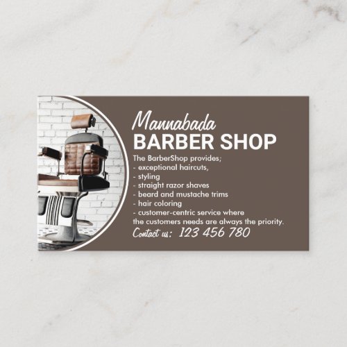Brown Retro Chair Hair Salon Brand Barber Shop Business Card