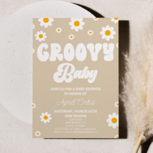 Brown Retro Daisy Flower Groovy Baby Baby Shower Invitation