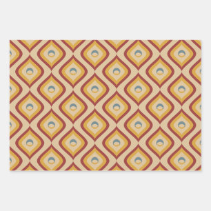 Brown Retro Earthy Wavy Retro Vintage Mid Century Wrapping Paper Sheets