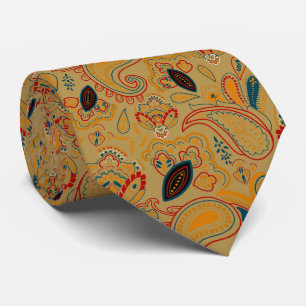 brown retro ethnic vintage paisley floral pattern neck tie