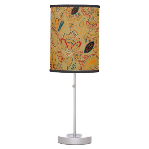 brown retro ethnic vintage paisley floral pattern table lamp