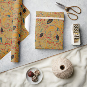 brown retro ethnic vintage paisley floral pattern wrapping paper