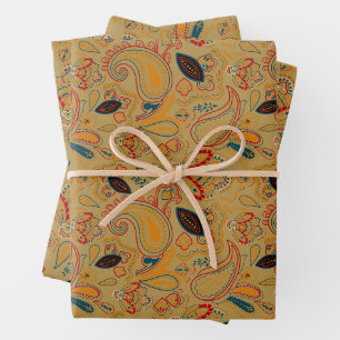 brown retro ethnic vintage paisley floral pattern wrapping paper sheets