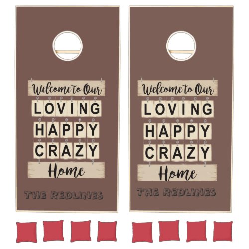 Brown Retro Funny Loving Happy Crazy Home Cornhole Set