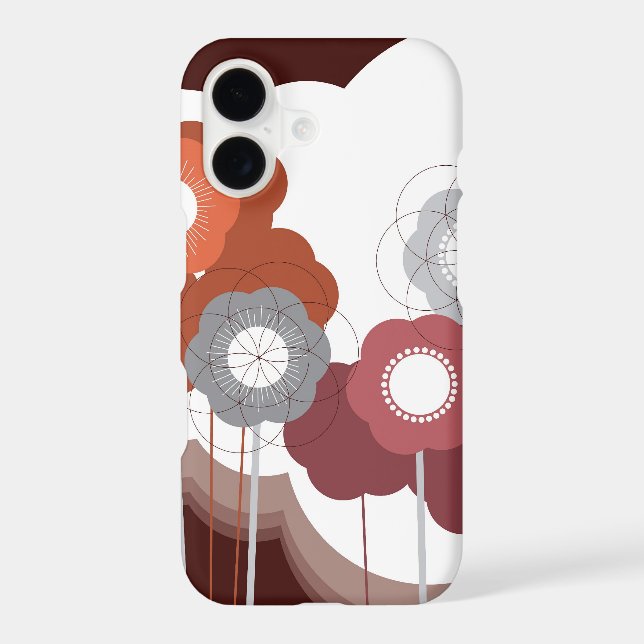 Brown Retro Mod Flowers Chic Blooms Abstract Art Case-Mate iPhone Case (Back)