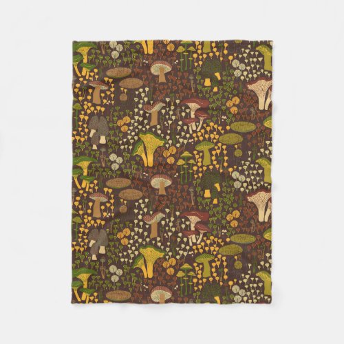 Brown Retro Mushroom Fleece Blanket