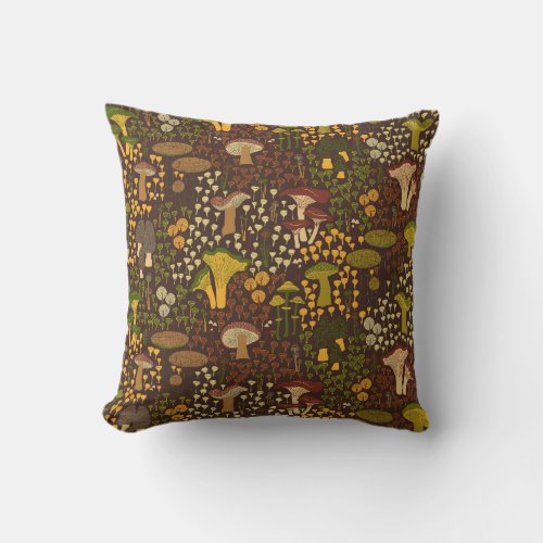 Brown Retro Mushroom Throw Pillow