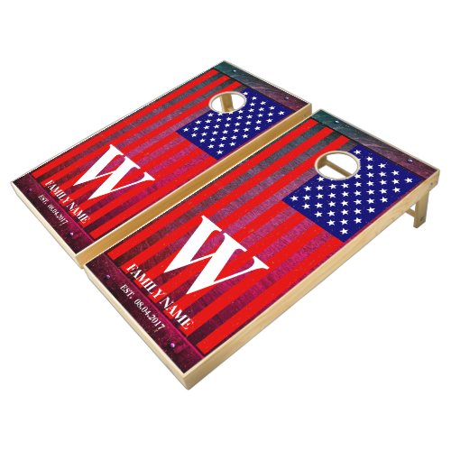 Brown Retro Rustic American Flag Cornhole Set