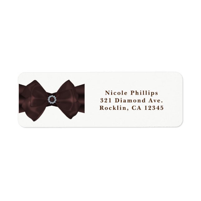 Brown Ribbon & Diamonds Bridal Shower Invitation Label (Front)