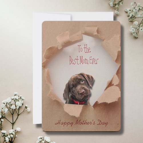Brown Ripped Paper Dog Mom Mothers Day Card 