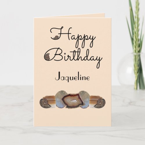 Brown Rock Slice Shell Fossil Beige Happy Birthday Card