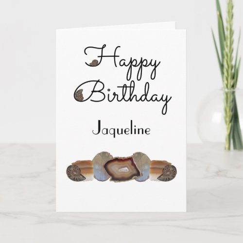 Brown Rock Slice Shell Fossil White Birthday   Card