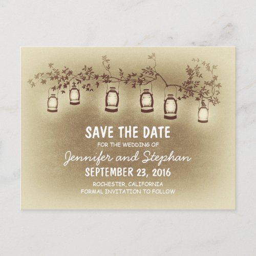 brown romantic night lights_lanterns save the date announcement postcard