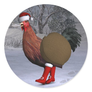 Brown Rooster Santa Claus Classic Round Sticker