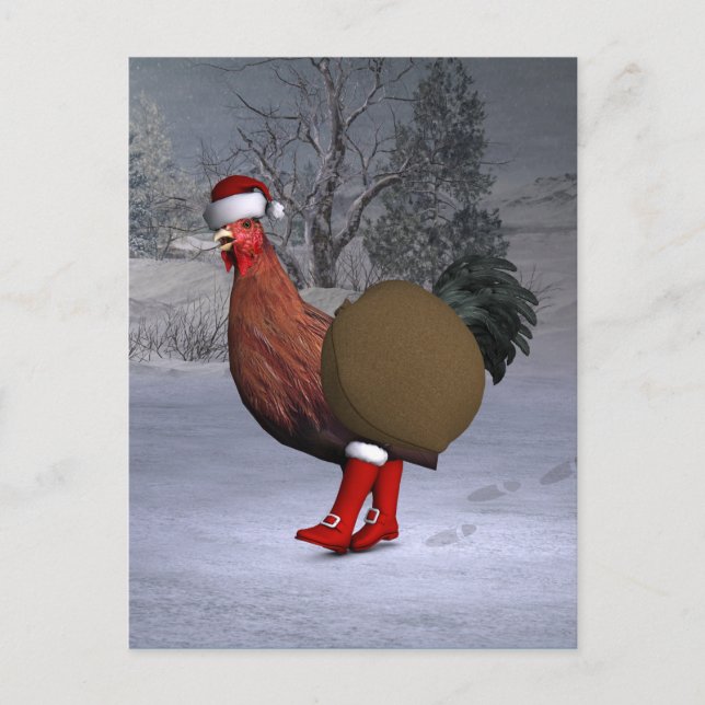 Brown Rooster Santa Claus Holiday Postcard (Front)