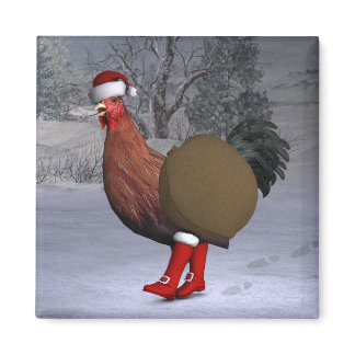 Brown Rooster Santa Claus Magnet