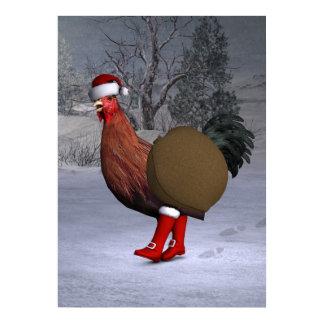 Brown Rooster Santa Claus Poster