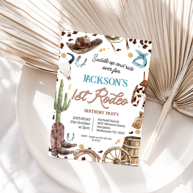 First Rodeo In Rope Font Brown Rope Text First Rodeo 1st Birthday Invitation | Zazzle