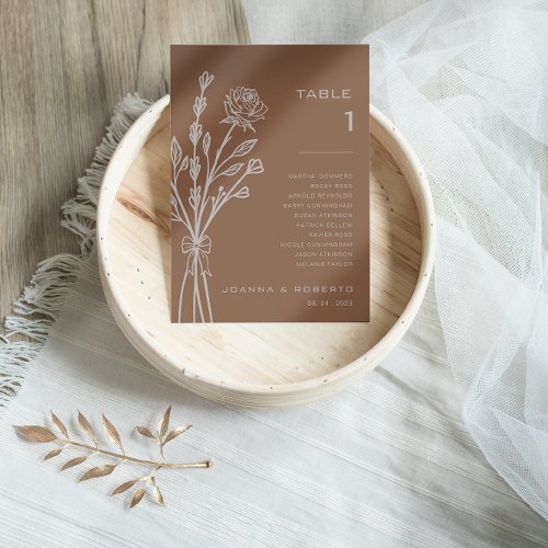 Brown Rose Floral Table Number 1 Seating Chart