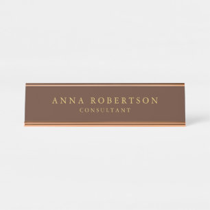Brown Rose Gold Colors Professional Minimalist Desk Name Plate