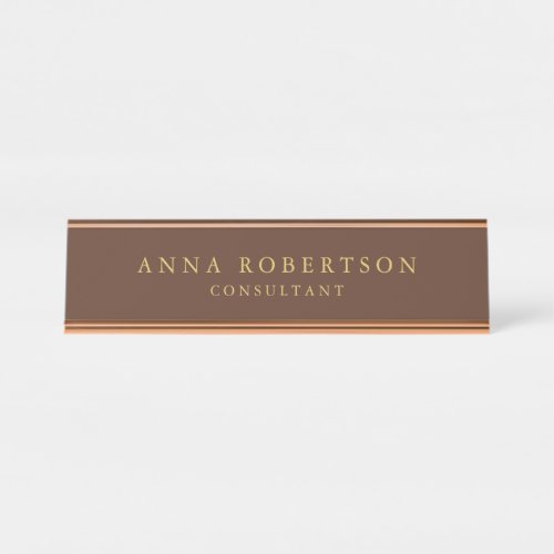 Brown Rose Gold Colors Professional Minimalist Desk Name Plate
