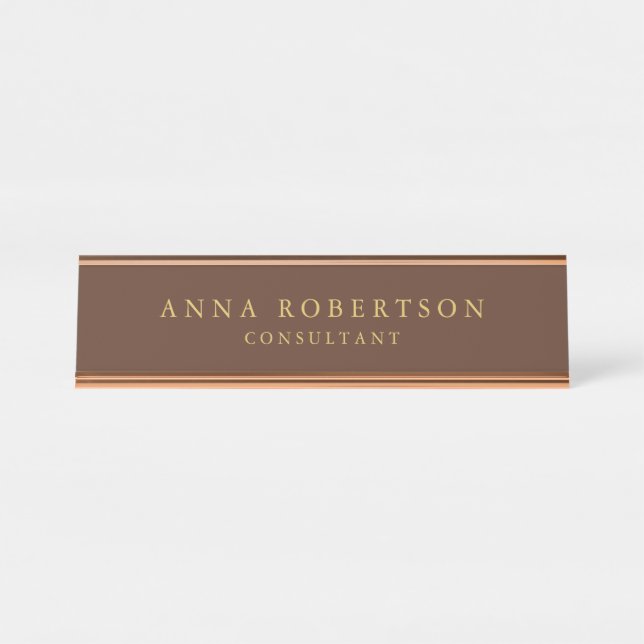 Brown Rose Gold Colors Professional Minimalist Desk Name Plate (Front)