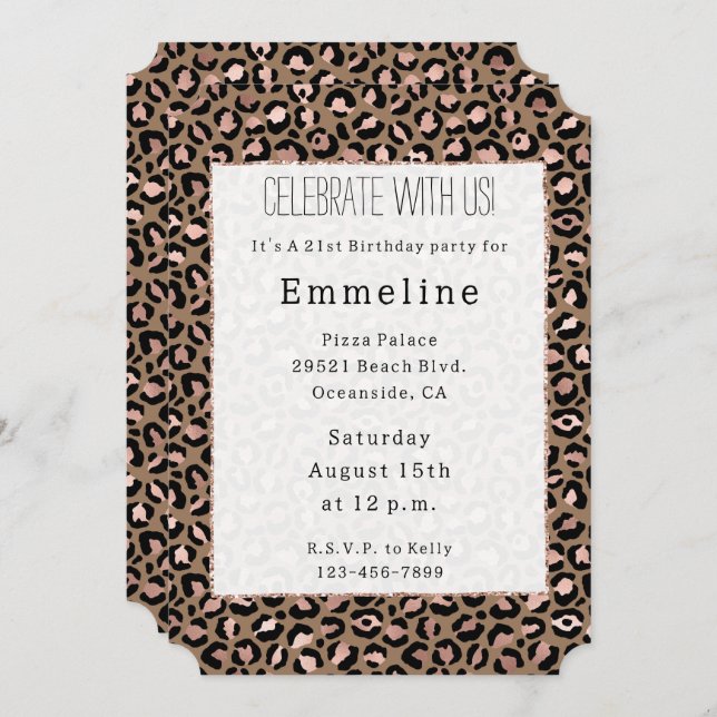 Brown Rose Gold Leopard Invitation (Front/Back)