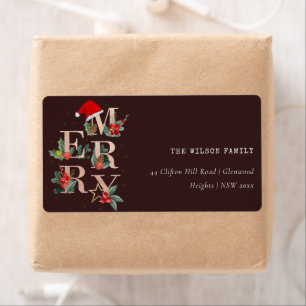 Brown Rose Gold Merry Christmas Foliage Address Label