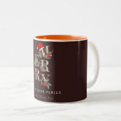 Brown Rose Gold Red Green Merry Christmas Foliage Two-Tone Coffee Mug (Front Right)