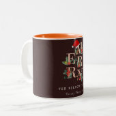 Brown Rose Gold Red Green Merry Christmas Foliage Two-Tone Coffee Mug (Front Left)